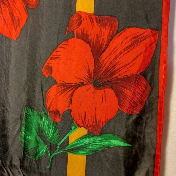 Golden Camel Silk Scarf Hand Rolled Black Red Floral Rectangle Fashion 16x58" - Picture 6 of 11